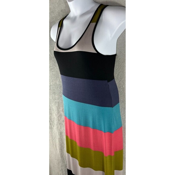 Green Envelope Women’s Medium Color Block Stripes Maxi Dress Racer Back Beach - Picture 5 of 10